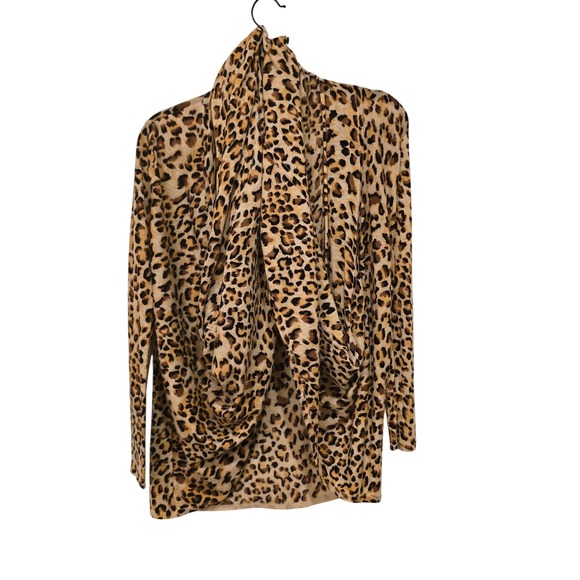 Alice + Olivia Leopard Drape‎ Cardigan Waterfall Open Front Soft Animal Print - Picture 6 of 8
